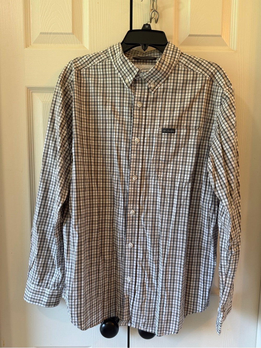 Columbia Men's Long-Sleeve Plaid Button-Up Shirt - White & Gray Size M
